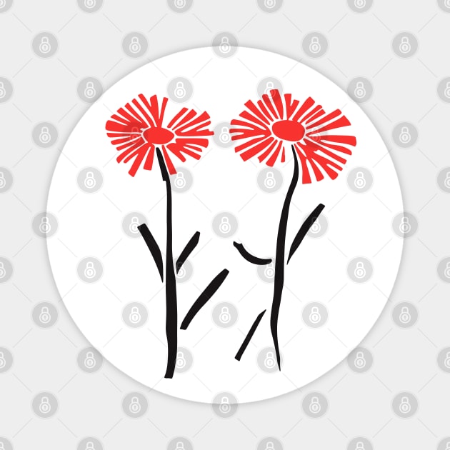 Minimalist Dancing Dandelions Linocut Design Magnet by TuncGK